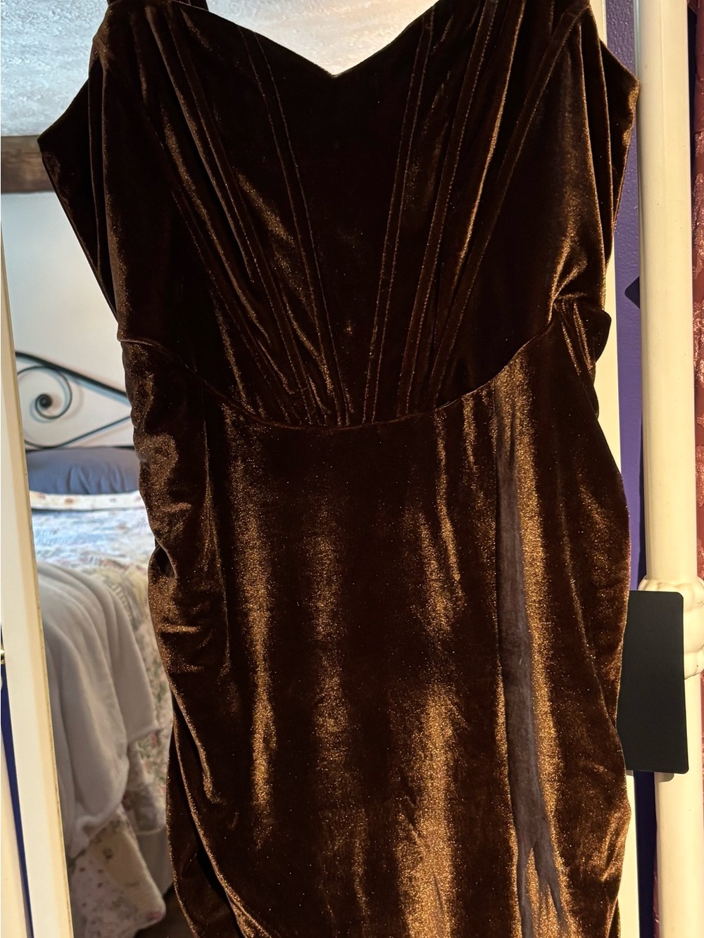 Lulu's Brown Velvet Midi Dress with V-Neck